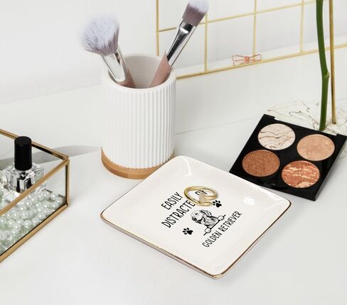 Golden Retriever Gifts Ceramic Jewelry Tray Dish, Easily Distracted by Golden Retriever Dog Mom Jewelry Plate Ring Trinket Dish, Pet Dog Lover Owner Gifts for Women Golden Retriever Lovers 288 in Saudi Arabia
