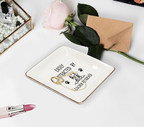 Golden Retriever Gifts Ceramic Jewelry Tray Dish, Easily Distracted by Golden Retriever Dog Mom Jewelry Plate Ring Trinket Dish, Pet Dog Lover Owner Gifts for Women Golden Retriever Lovers 288 in Saudi Arabia
