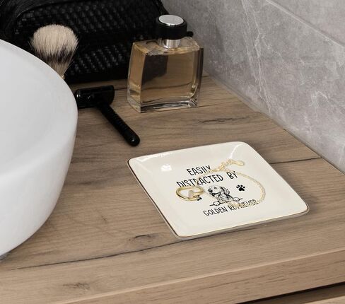 Golden Retriever Gifts Ceramic Jewelry Tray Dish, Easily Distracted by Golden Retriever Dog Mom Jewelry Plate Ring Trinket Dish, Pet Dog Lover Owner Gifts for Women Golden Retriever Lovers 288 in Saudi Arabia