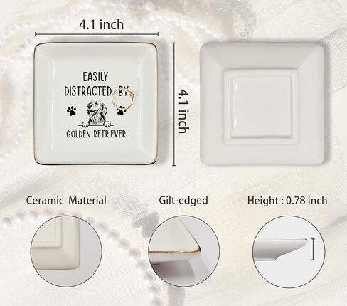 Golden Retriever Gifts Ceramic Jewelry Tray Dish, Easily Distracted by Golden Retriever Dog Mom Jewelry Plate Ring Trinket Dish, Pet Dog Lover Owner Gifts for Women Golden Retriever Lovers 288 in Saudi Arabia