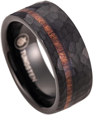 8mm Tungsten Carbide Hawaiian Koa Wood Inlay Comfort Fit Men Ring Engagement Wedding Band, Scratch Resistant Weighted Hypoallergenic with Jewelry Gift Box in Saudi Arabia