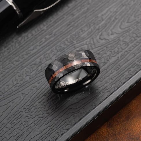 8mm Tungsten Carbide Hawaiian Koa Wood Inlay Comfort Fit Men Ring Engagement Wedding Band, Scratch Resistant Weighted Hypoallergenic with Jewelry Gift Box in Saudi Arabia