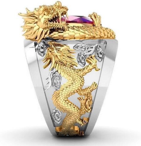 خاتم تنين للرجال، خاتم تنين فاسق على شكل حيوان نورديك فايكنغ، خاتم رأس تنين مثلج، خاتم تنين ذهبي للرجال، مجوهرات هدية لعيد الأب in Kuwait