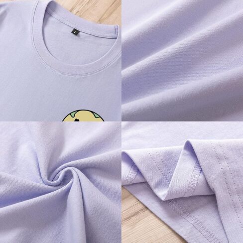 Bobeutou Oversized Graphic Tees for Women Cute Smile Face Shirt Womens Baggy T Shirts Cotton Tops Loose Fit Vintage T-Shirts in Saudi Arabia