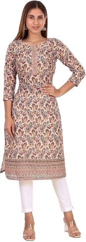 ladyline Chikankari Schiffli Embroidered Ajrakh Printed Cotton Tunic Top Blouse Kurti Kurta in Saudi Arabia