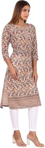 ladyline Chikankari Schiffli Embroidered Ajrakh Printed Cotton Tunic Top Blouse Kurti Kurta in Saudi Arabia