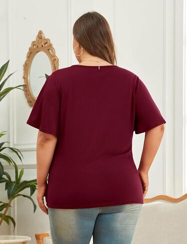 قمصان نسائية من Tanst Sky بمقاسات كبيرة وأكمام مكشكشة ورقبة على شكل حرف V وبلوزات تونيك صيفية كاجوال مقاس XL-5XL in Kuwait