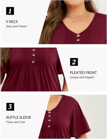 قمصان نسائية من Tanst Sky بمقاسات كبيرة وأكمام مكشكشة ورقبة على شكل حرف V وبلوزات تونيك صيفية كاجوال مقاس XL-5XL in Kuwait