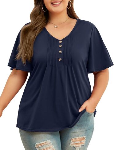 Tanst Sky Womens Plus Size Tops Ruffle Sleeve V Neck Shirts Casual Summer Tunic Blouses XL-5XL in Saudi Arabia