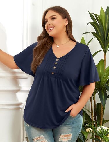 Tanst Sky Womens Plus Size Tops Ruffle Sleeve V Neck Shirts Casual Summer Tunic Blouses XL-5XL in Saudi Arabia