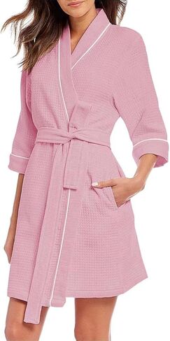 MISSKY Women's Robes Waffle Knit Bathrobe Knee Length Soft Sleepwear Loungewear with Pockets in Saudi Arabia