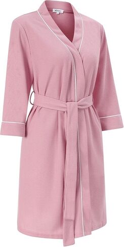 MISSKY Women's Robes Waffle Knit Bathrobe Knee Length Soft Sleepwear Loungewear with Pockets in Saudi Arabia