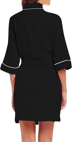 MISSKY رداء حمام نسائي منسوج بنسيج وافل بطول الركبة وملابس نوم ناعمة مع جيوب in Kuwait