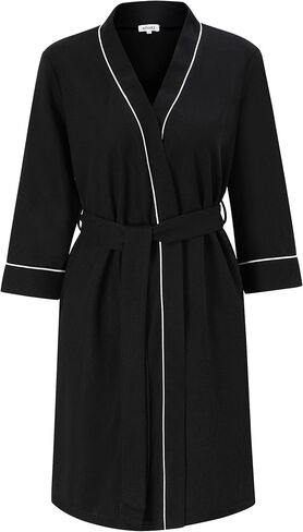 MISSKY رداء حمام نسائي منسوج بنسيج وافل بطول الركبة وملابس نوم ناعمة مع جيوب in Kuwait