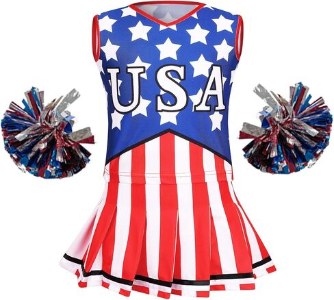 زي Yolsun Cheerleader للفتيات للهالوين زي العلم الأمريكي اللطيف، فستان عيد الاستقلال للأطفال in Kuwait