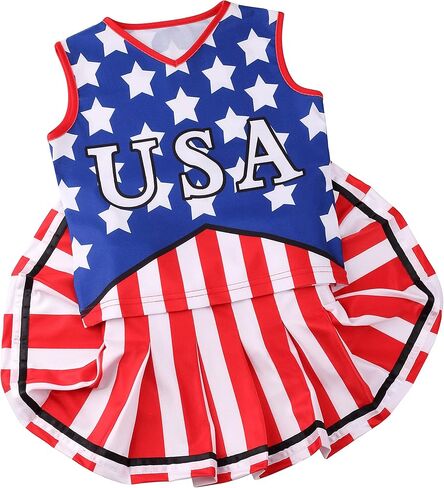 زي Yolsun Cheerleader للفتيات للهالوين زي العلم الأمريكي اللطيف، فستان عيد الاستقلال للأطفال in Kuwait