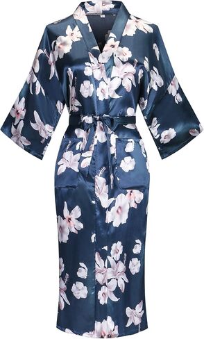 sunshinemall Women's Long Satin Floral Bathrobe Kimono Nightgown Long Dress Gown For Wedding Party in Saudi Arabia