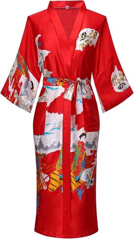 sunshinemall Women's Long Satin Floral Bathrobe Kimono Nightgown Long Dress Gown For Wedding Party in Saudi Arabia