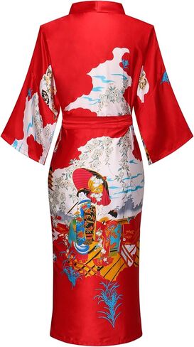 sunshinemall Women's Long Satin Floral Bathrobe Kimono Nightgown Long Dress Gown For Wedding Party in Saudi Arabia