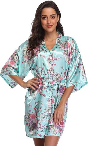 season dressing Floral Satin Kimono Robes Short Bridesmaid Robe for Parties Wedding Robes in Saudi Arabia