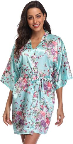 season dressing Floral Satin Kimono Robes Short Bridesmaid Robe for Parties Wedding Robes in Saudi Arabia