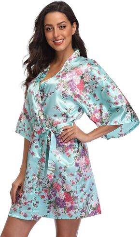 season dressing Floral Satin Kimono Robes Short Bridesmaid Robe for Parties Wedding Robes in Saudi Arabia