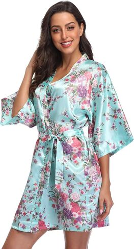 season dressing Floral Satin Kimono Robes Short Bridesmaid Robe for Parties Wedding Robes in Saudi Arabia