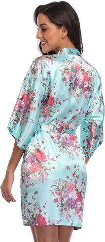 season dressing Floral Satin Kimono Robes Short Bridesmaid Robe for Parties Wedding Robes in Saudi Arabia