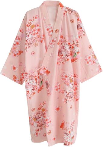 Women's Summer Cotton Kimono Robes Floral Pajamas Khan Steamed Bathrobe Yukata in Kuwait