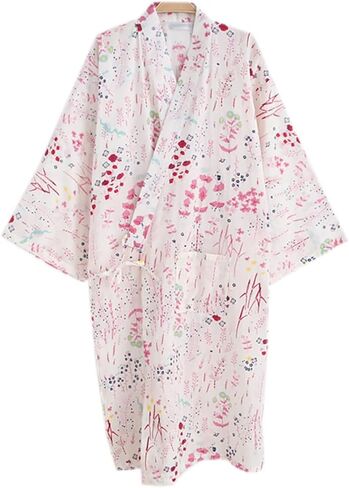 Women's Summer Cotton Kimono Robes Floral Pajamas Khan Steamed Bathrobe Yukata in Kuwait