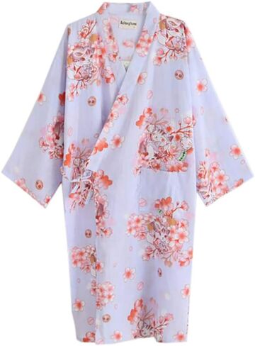Women's Summer Cotton Kimono Robes Floral Pajamas Khan Steamed Bathrobe Yukata in Kuwait