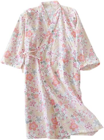 Women's Summer Cotton Kimono Robes Floral Pajamas Khan Steamed Bathrobe Yukata in Kuwait