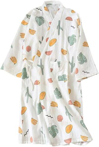 Women's Summer Cotton Kimono Robes Floral Pajamas Khan Steamed Bathrobe Yukata in Kuwait