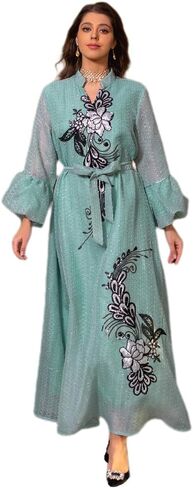IDOPIP Abayas for Women Muslim Long Sleeve Embroidery Applique Maxi Kaftan Dresses Casual Loose Full Cover Islamic Dubai Robe in Saudi Arabia