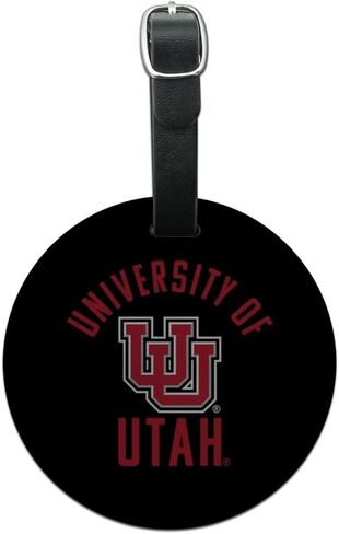 University of Utah Utes Round Leather Luggage Card Suitcase Carry-On ID Tag in Saudi Arabia