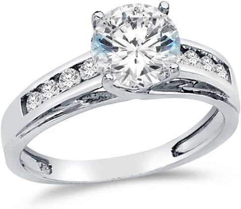 Solid 14k Yellow -OR- White Gold Round Cut Wedding Engagement Ring with Side Stones, CZ Cubic Zirconia (2 ct.) in Saudi Arabia