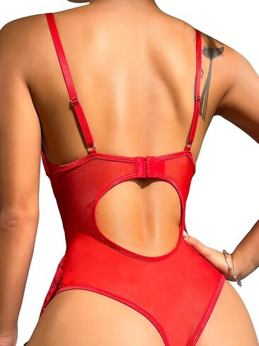 Lilosy Sexy Stocking Underwire Babydoll Heart Lace Mesh Garter Lingerie Set with Panty 4 Piece in Saudi Arabia