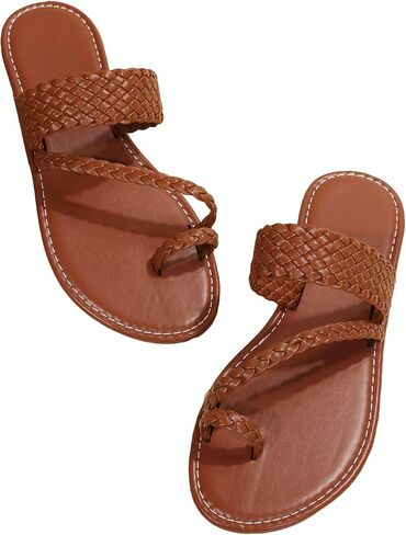 GORGLITTER Women's Braided Strappy Flat Sandals Cross Strap Slide Thong Sandals in Saudi Arabia