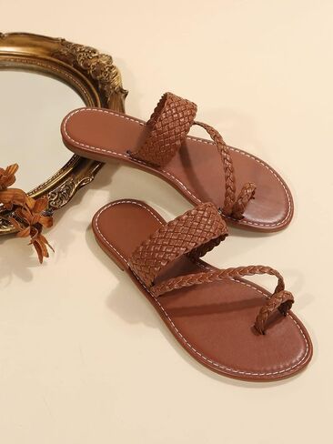 GORGLITTER Women's Braided Strappy Flat Sandals Cross Strap Slide Thong Sandals in Saudi Arabia
