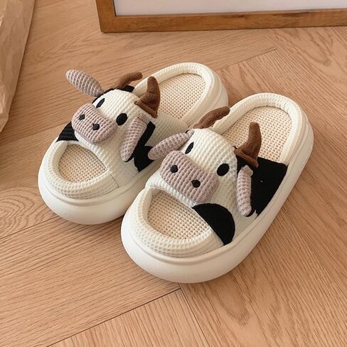 Cow Slippers for Women Cute Animal Shoes Warm Soft Sole Non-slip Lightweight in Kuwait