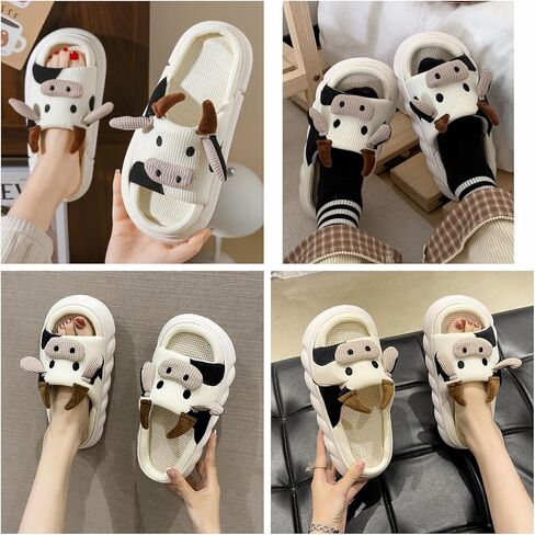 Cow Slippers for Women Cute Animal Shoes Warm Soft Sole Non-slip Lightweight in Kuwait