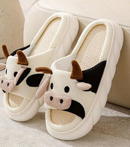 Cow Slippers for Women Cute Animal Shoes Warm Soft Sole Non-slip Lightweight in Kuwait