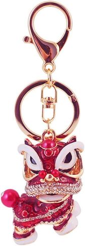 Chinese Style Keychain Dance Lion Rhinestone Pendant Key Chain Keyring For Car Handbag Charm Creative Gift (Red) in Saudi Arabia