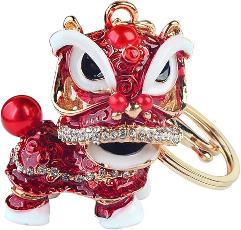 Chinese Style Keychain Dance Lion Rhinestone Pendant Key Chain Keyring For Car Handbag Charm Creative Gift (Red) in Saudi Arabia