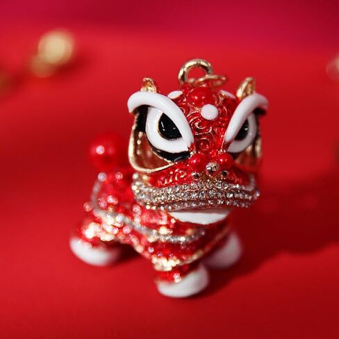 Chinese Style Keychain Dance Lion Rhinestone Pendant Key Chain Keyring For Car Handbag Charm Creative Gift (Red) in Saudi Arabia