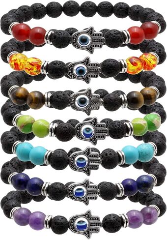 MILAKOO 7 Pcs Evil Eye Chakra Bracelet Lava Stone Essential Oil Diffuser Bracelet for Men Women in Saudi Arabia