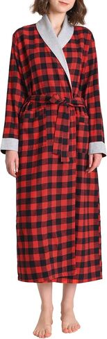 Latuza Women's Plaid Flannel Robe Long Cotton Bathrobe with Pockets in Saudi Arabia