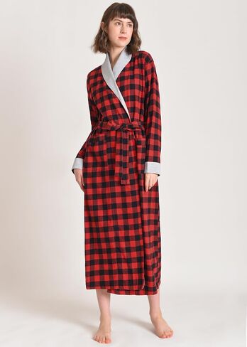 Latuza Women's Plaid Flannel Robe Long Cotton Bathrobe with Pockets in Saudi Arabia
