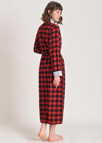 Latuza Women's Plaid Flannel Robe Long Cotton Bathrobe with Pockets in Saudi Arabia