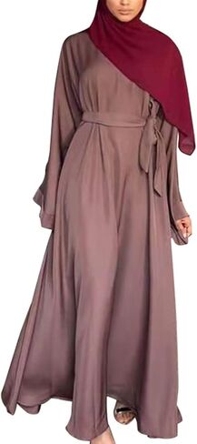 IKADEX Prayer Dress Muslim Woman Abaya with Belt Dubai Kaftan Pakistani Turkish Arabic Islamic Dresses in Saudi Arabia